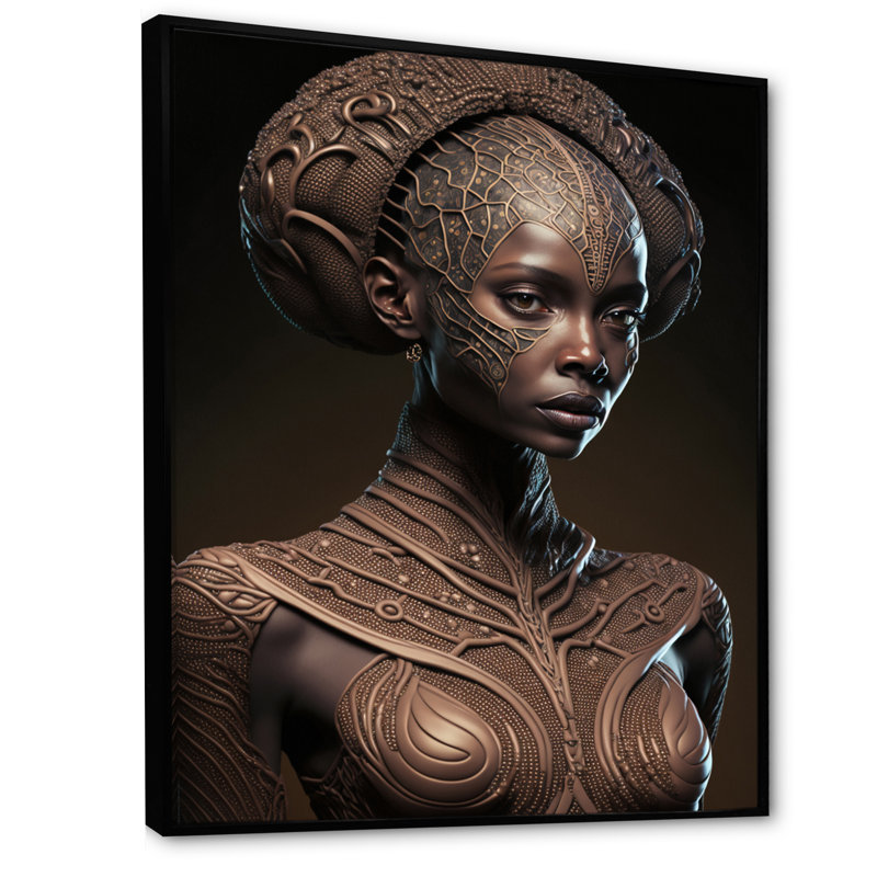 Croll Tribal African Woman IV sur impression sur toile, H 44 po x l 34 po x P 1,5 po, Cadre flottant noir