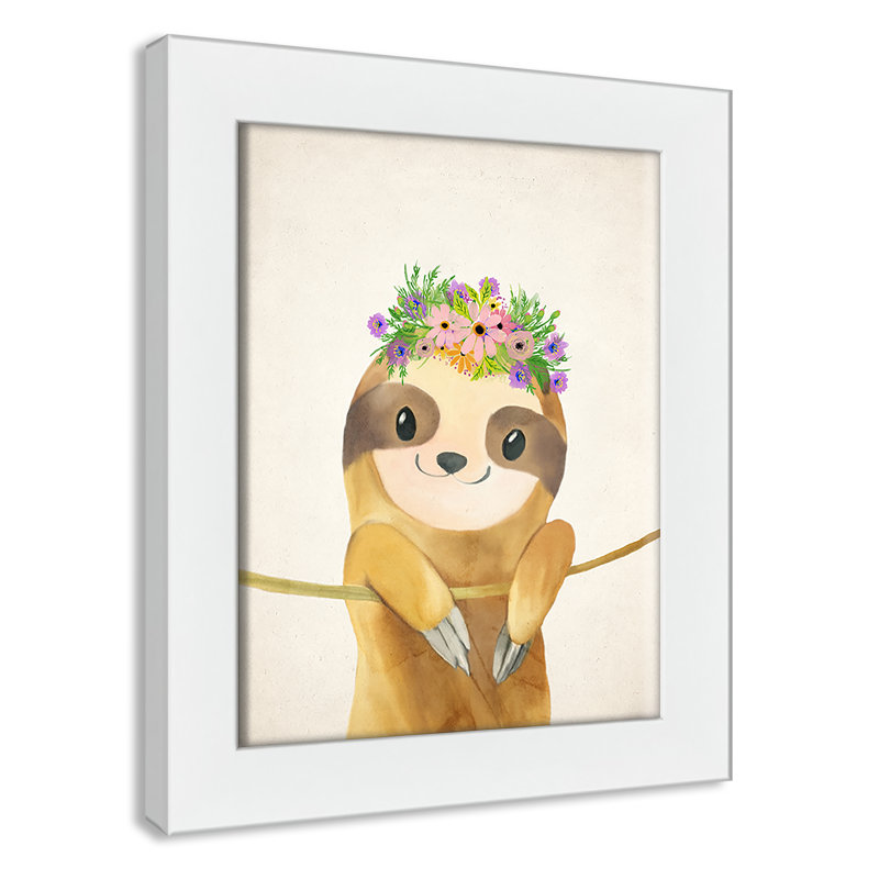 Sloth floral 1, H 12 po x l 10 po x P 0,63 po, Cadre plat à grain de bois noir