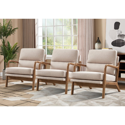 25.59'' Wide Upholstered Fabric Accent Armchair With Solid Wood Leg (Set of 3)