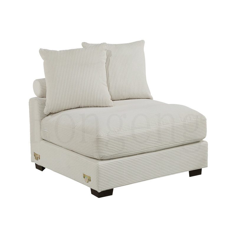 Living Room Furniture Armless Chair Beige Corduroy 1pc Armless Chair Soft Cushion Wood Legs