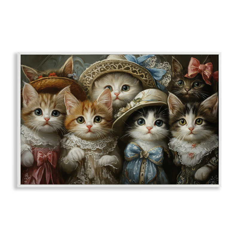 Giclée encadrée de chats rétro à la mode, design par The Wands Want, Encadrement giclée blanc côtier, H 20 po x l 30 po