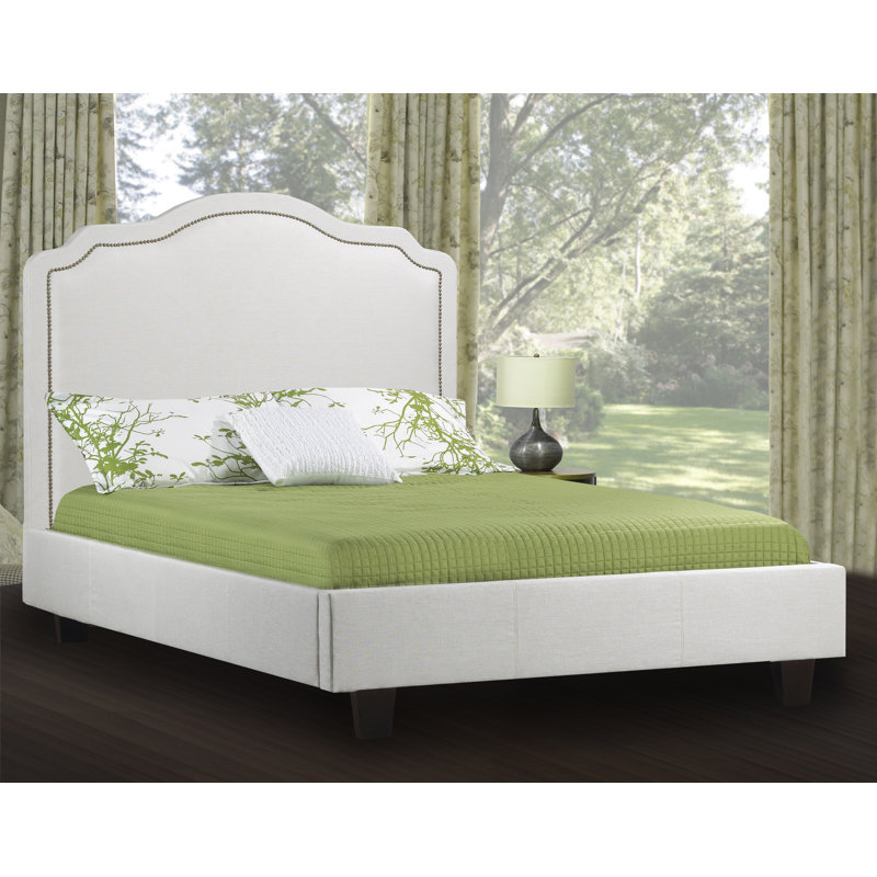 Lit plateforme en tissu d’ameublement Stonebraker, Double, Cuir - Blanc