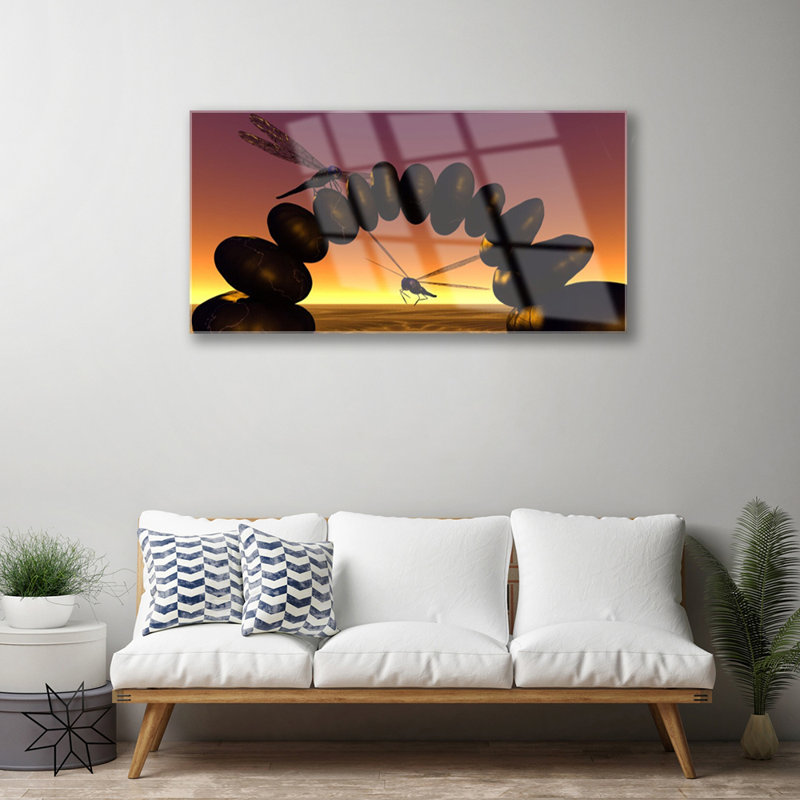 Art Dragonflies Stones - No Frame Print on Glass