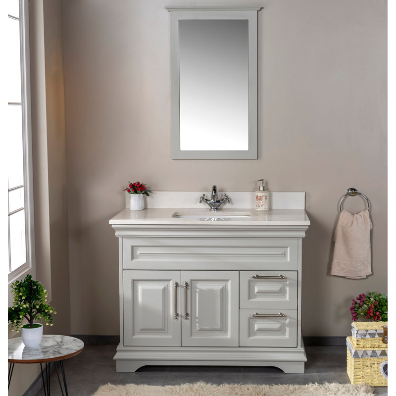 Ensemble de meuble-lavabo simple l 41,3 po avec miroir Chaille, gris
