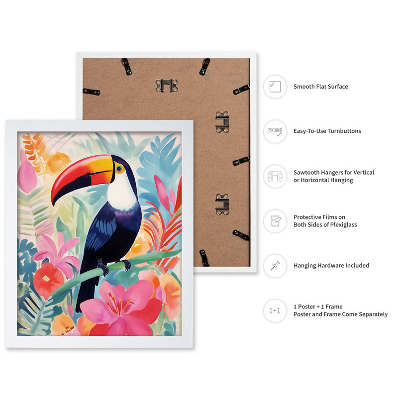Toucan aquarelle, H 11 po x l 14 po, Affiche, Encadrement blanc