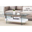 La table basse moderne de 43,3 po, en verre transparent et en marbre blanc, ajoute de l'élégance à la pièce en verre de 43,3 po, avec motif de marbre, polyvalente pour le bureau à domicile-1704024684