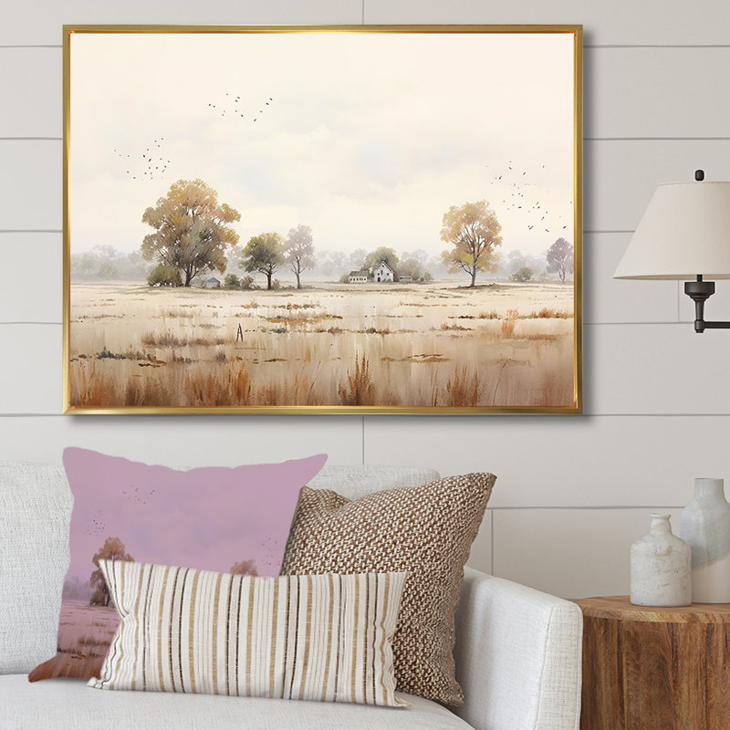 «Countryside Minimal Scenery V» - campagne imprimée sur toile, Cadre flottant doré, H 16 po x l 32 po