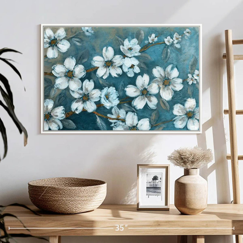 Fleurs du soir, Cadre flottant blanc, 25 po x 17 po