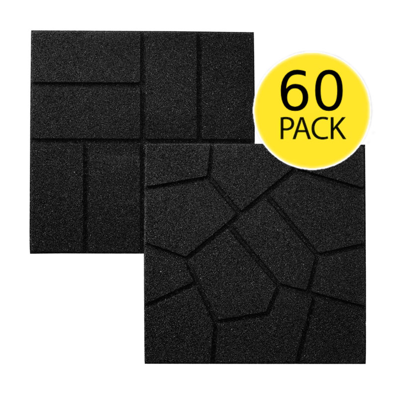 Pavé double face brique / pierre de 16 po GroundSmart - palette de 60, Noir, noir, noir, noir