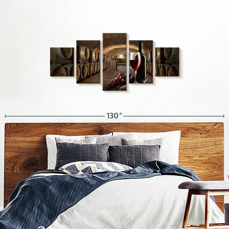 Ensemble de vinerie sur toile 5 pièces, H 74 po x l 34 po x P 1,25 po