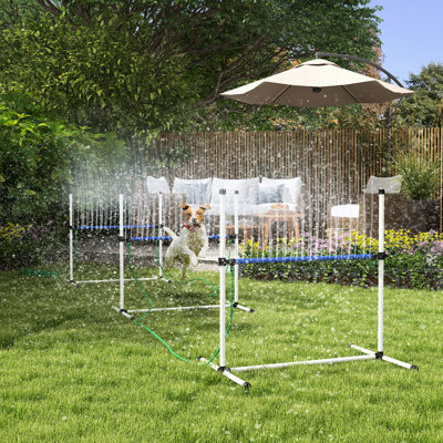 Dog Agility Training Kit - 3 Piece With Adjustable Hurdles, Spray Water Tube For Relaxation, Whistle, And Portable Beach Bag White Supplies To Refresh Dogs,
