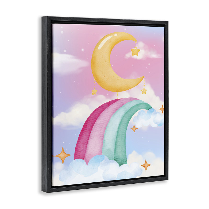 Lune arc-en-ciel dans un cadre flottant en nuage, design par Jesse Keith, H 31 po x l 25 po, Cadre flottant noir de jais