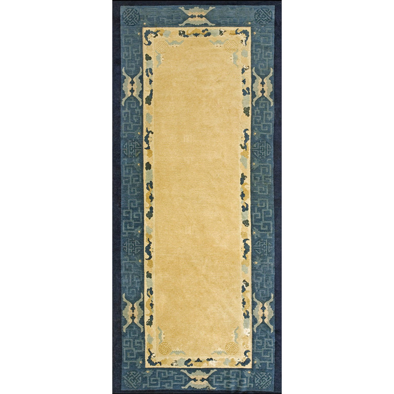 Solid Ivory Open Field Antique Small Geometric Peking Chinese Rug