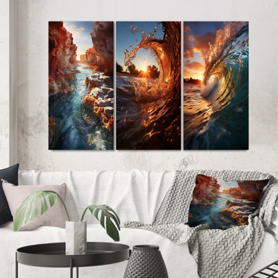 «Sunshine In Breaking Waves Nature Photographie», 3 pièces sur toile