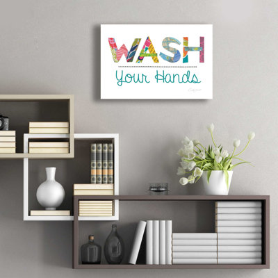 «Wash Your Hands Blue Words» par Courtney Prahl, art mural en verre acrylique