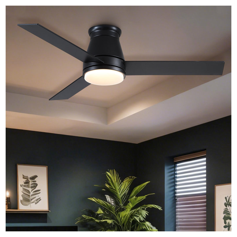 Ventilateur de plafond noir 48 pouces avec lumière - Conception moderne à profil bas avec télécommande pour pièces moyennes