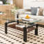 Table basse rectangulaire avec plateau de rangement en verre trempé et panneau de fibres à densité moyenne Fraiya-97769656-83077158