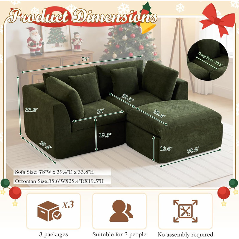 Canapé modulaire Comfy Cloud Couch, Vert, 1, 2