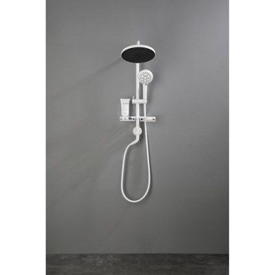 Bathroom Shower Featuring 10" Rain Showerhead, 4 Hand Shower, Adjustable Slide Bar And Soap Dish - White Brass Wall Mounted Unit With & System