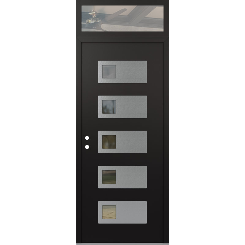 D2 36 po à droite X 96 po Panneau d'entrée en verre argenté noir et noir transparent avec porte d'entrée avant en verre transparent avec traverse