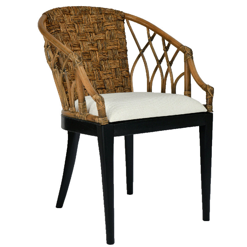 Rattan Barrel Back Design with Upholstered Seat Accent Chair
