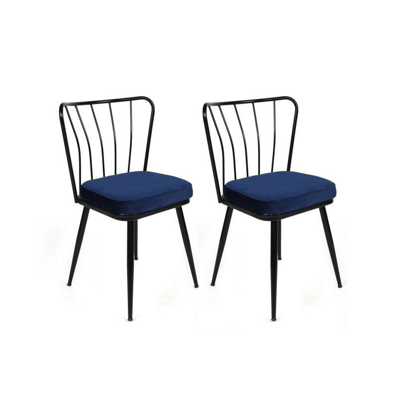 Ensemble de chaises de salle à manger modernes en velours (2 pièces), bleu foncé et noir | Cadre 100% métal, 17,0 po x 32,3 po x 16,5 po | Siège confortable de 19,7 po de hauteur, design élégant pour la salle à manger et la cuisine, durable et élégant