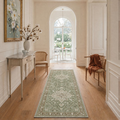 Seraphina Traditional Green / Brown Indoor Floral Area Rug,Machine Washable,with Non-Slip Backing