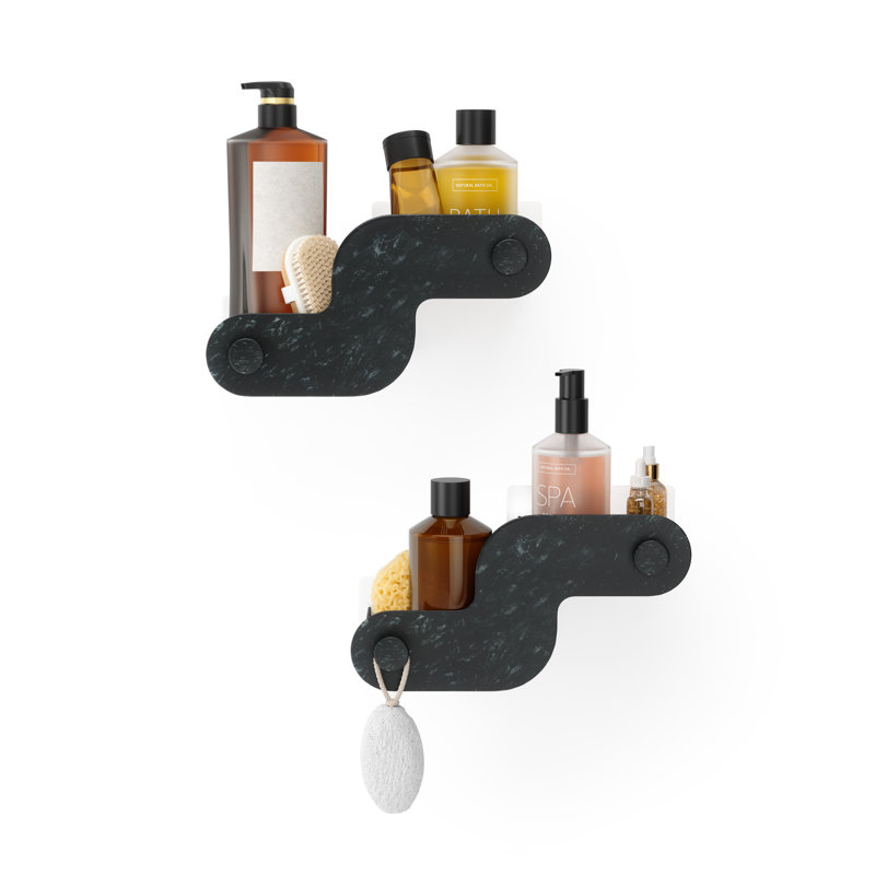 Ensemble de 2 boîtes de rangement de salle de bain adhésives Nami, sans perceuse, Noir