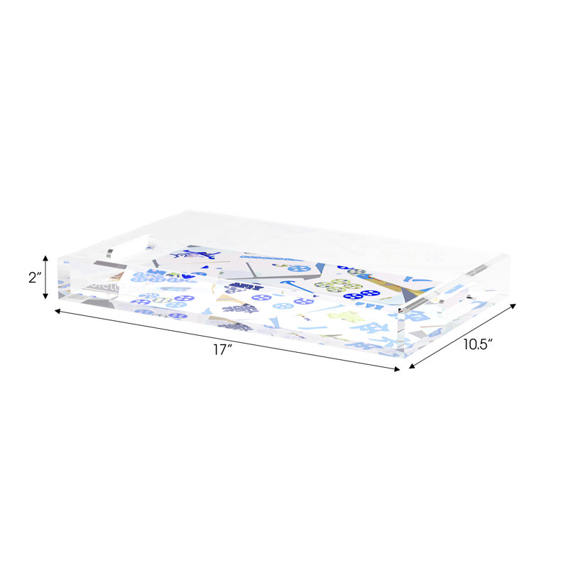 Mahjong Acrylic Decorative Tray, Blues, 17"W x 10.5"D x 2"H, Rectangle
