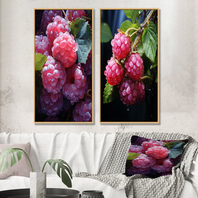 Lustrous Raspberry Radiance I - Fruits Canvas Art Print Set Of 2