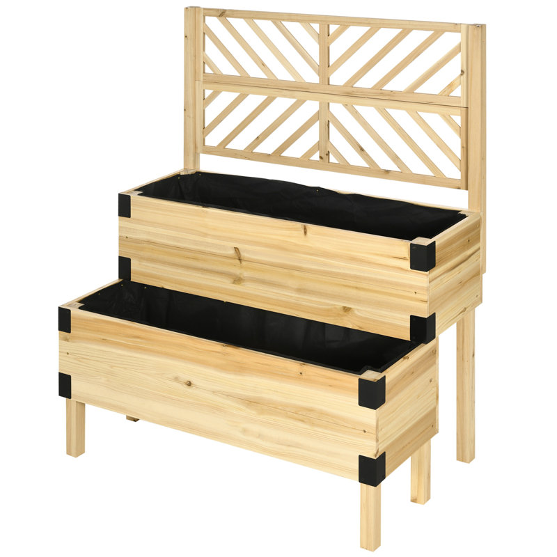 Lit de jardin surélevé avec treillis, Bois naturel