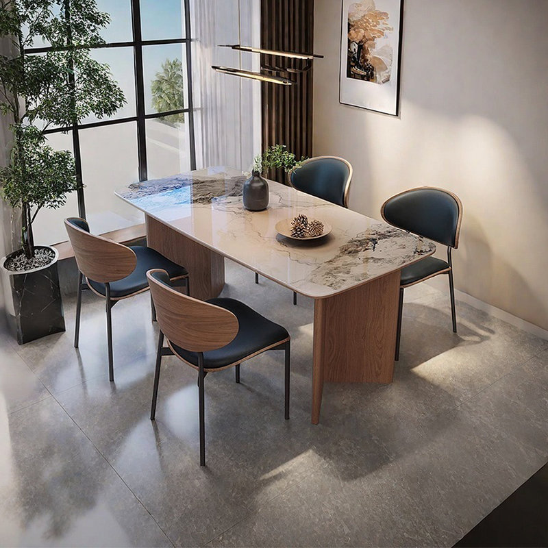Table de salle à manger moderne avec pieds en bois massif, H 29,53 po x L 55,12 po x l 31,5 po