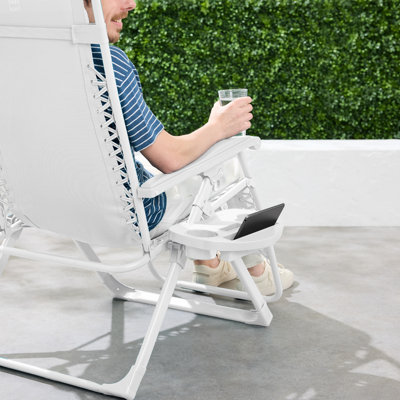 Fauteuil monochromatique à gravité zéro, fauteuil inclinable pliant pour patio avec plateau latéral et appui-tête