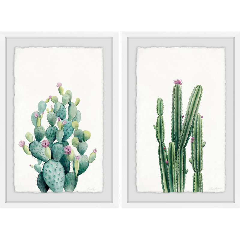 « cactus fleuri v diptych », ensemble de 2 reproductions encadrées, H 12 po x l 8 po x P 1,5 po