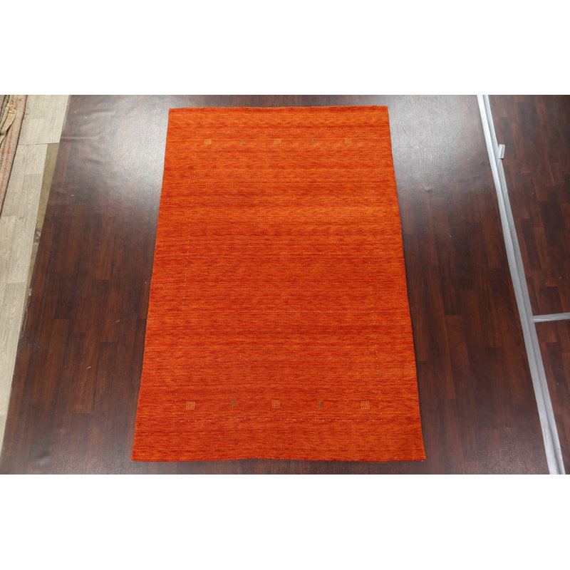 Tapis orange en laine Gabbeh noué à la main 6 x 9