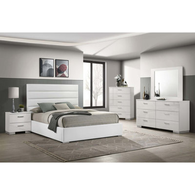 Contemporary Upholstered Eastern King Platform Bed with Horizontal Channeling