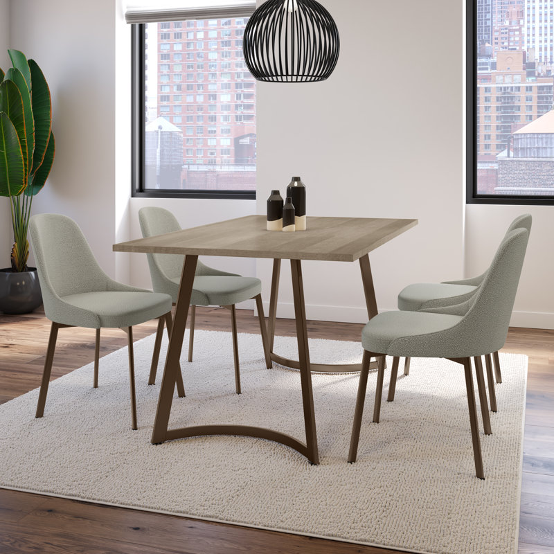 Korde 5 Pieces Dining Set, Light Beige & Grey Bouclé, Light Beige