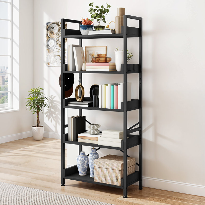 158cm H x 64cm W Metal Step Bookcase, Black