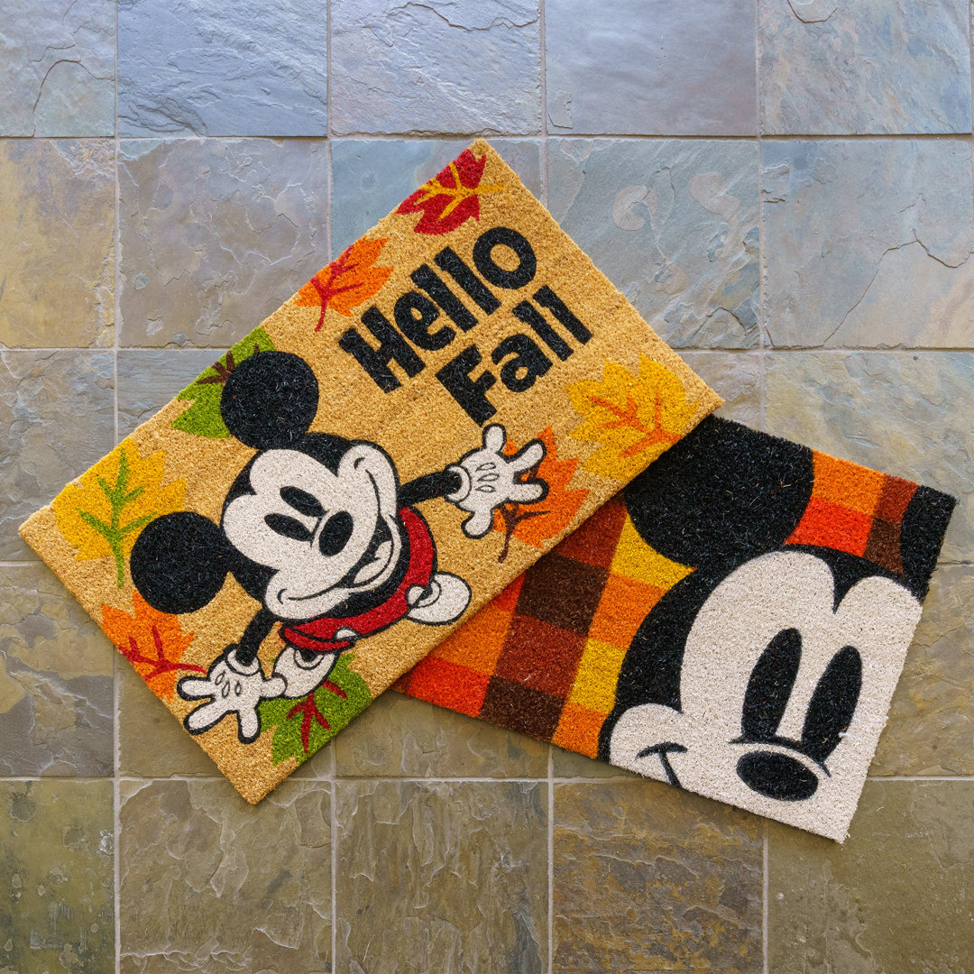Licensed Mickey Mouse Coir Autum 'Hello Fall' and Plaid Graphic Door Mats, 2 Pack Disney by Gertmenian