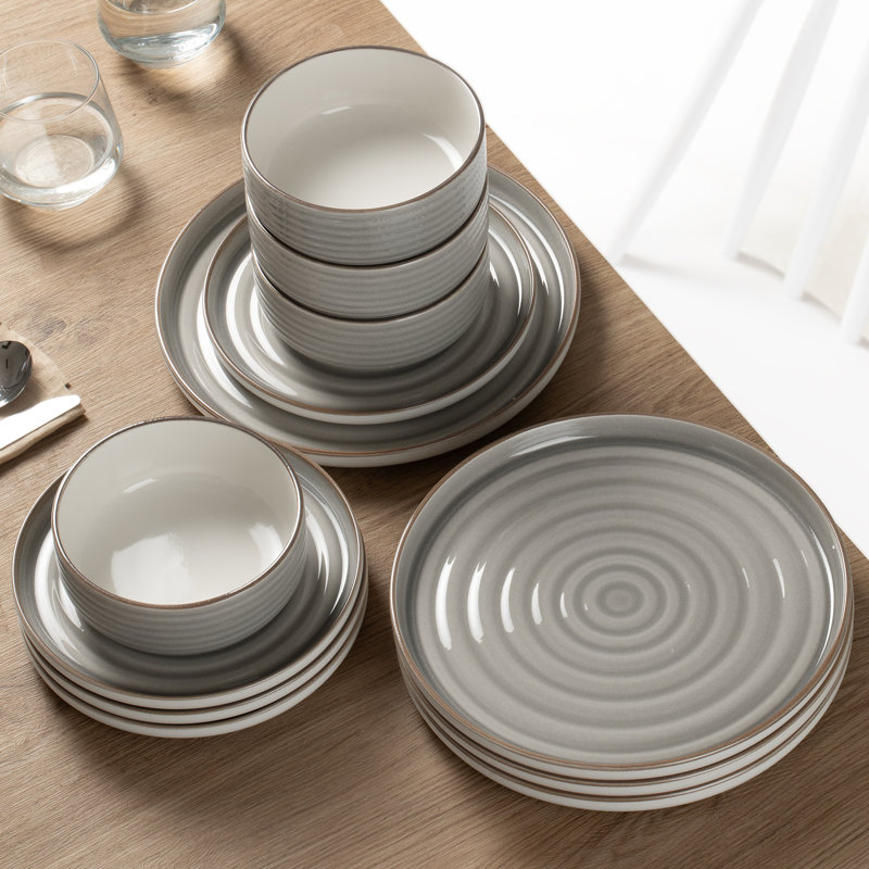 Ensemble de vaisselle et assiettes 12 pièces Famiware Uranus, Gris quartz