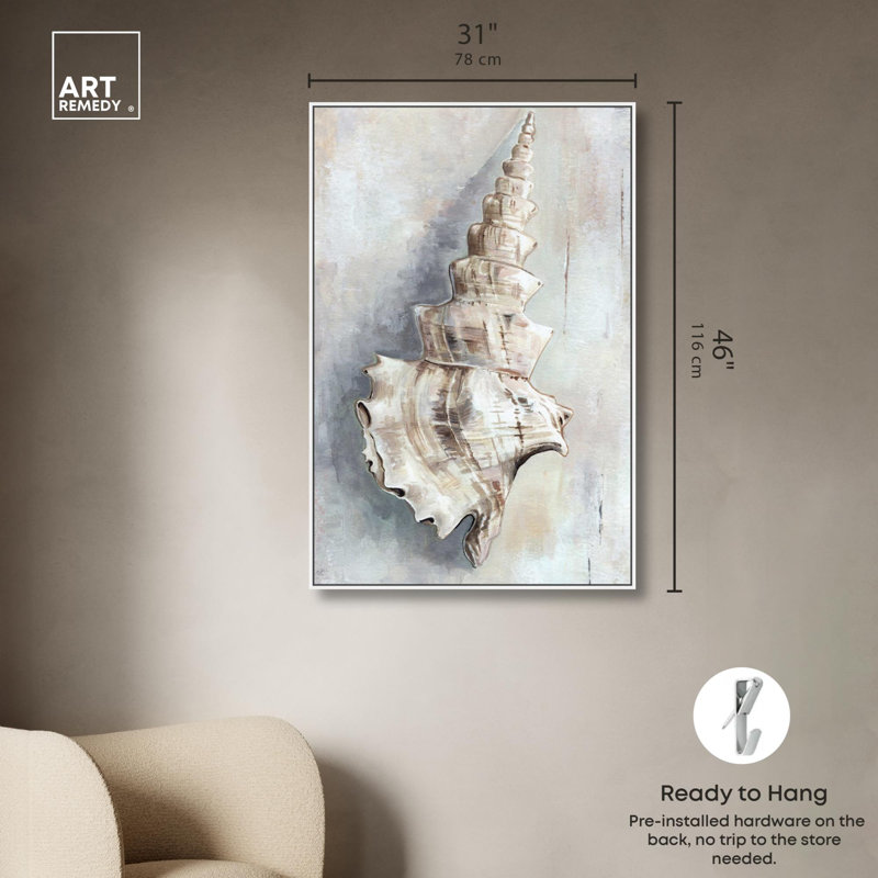 Charmant coquillage sur toile, impression côtière tendance par , H 46 po x l 31 po, Cadre flottant blanc
