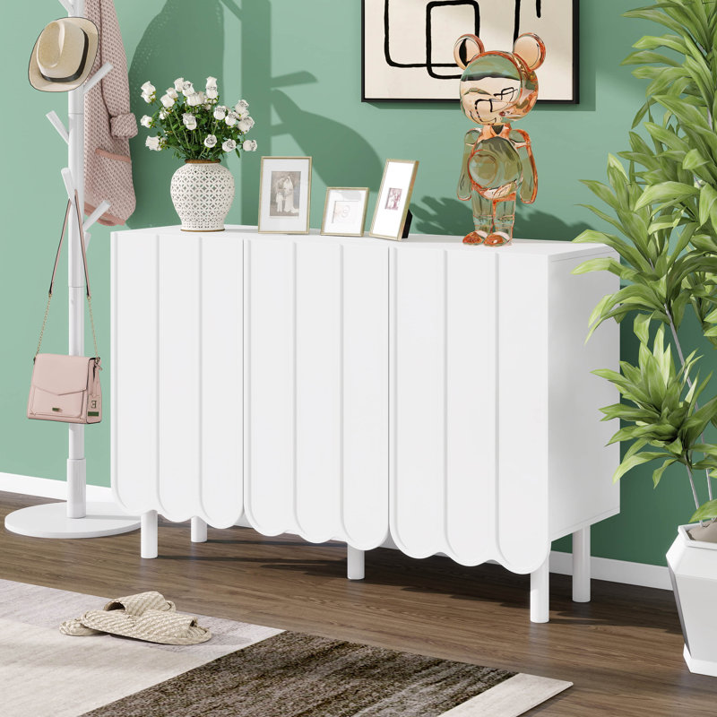 Armoire à chaussures en bois avec 3 portes ondulées, armoire de rangement avec tablettes réglables pour le salon, la salle à manger et la cuisine
