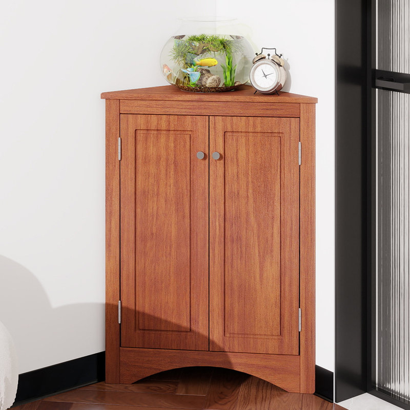 Armoire de rangement triangulaire brune avec tablettes réglables, armoire de plancher autoportante pour la cuisine domestique