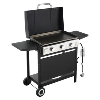 Plaque chauffante au propane à 3 brûleurs avec roulettes, couvercle et allumage par impulsion, parfaite pour les aventures de groupe en plein air, grillades à dessus plat, barbecue, 26,97 po x 16,30 po, espace familial, zone