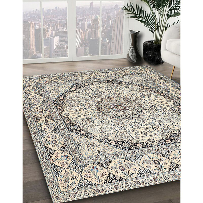 Tapis beige / gris en laine Ezzah, Rectangle 7 pi x 10 pi