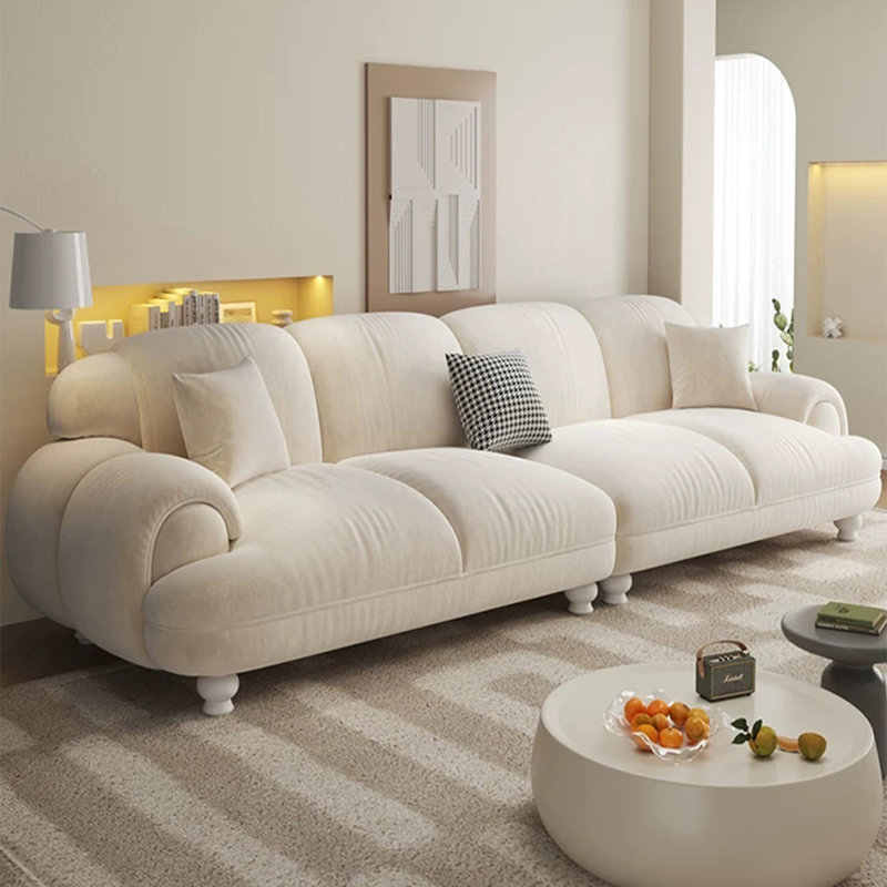 Causeuse-coussin modulaire 100% polyester crème, Crémeux