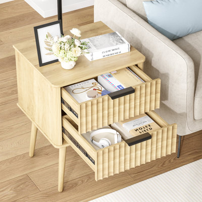 Table de chevet de 45 cm de large avec lampe de pêcheur, éclairage à détecteur de présence et point de chargement