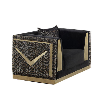 Dero Sofa Chair, Glam Black Velvet, Gold Zebra Print Panels