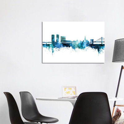 Umea Sweden Skyline Blue Teal by Michael Tompsett - 1 Piece Wrapped Canvas Painting