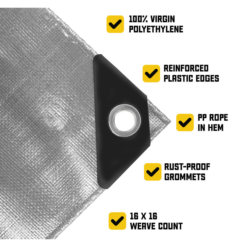 20 Mil Heavy Duty Polyethylene Tarp, Waterproof, UV Resistant, Silver/Black, 30 ft. x 70 ft.